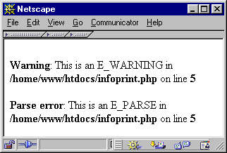 Display of warning messages in the browser.